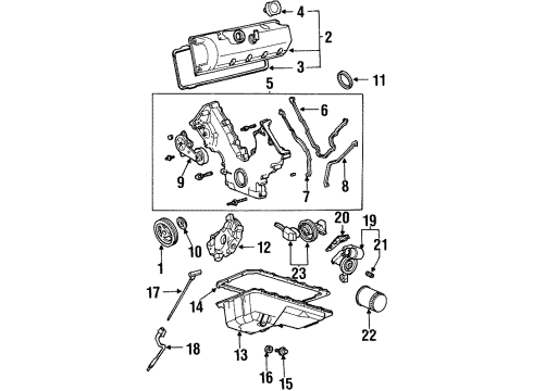 1998 Lincoln Town Car Engine Parts, Mounts, Cylinder Head & Valves, Camshaft & Timing, Oil Pan, Oil Pump, Crankshaft & Bearings, Pistons, Rings & Bearings Diagram