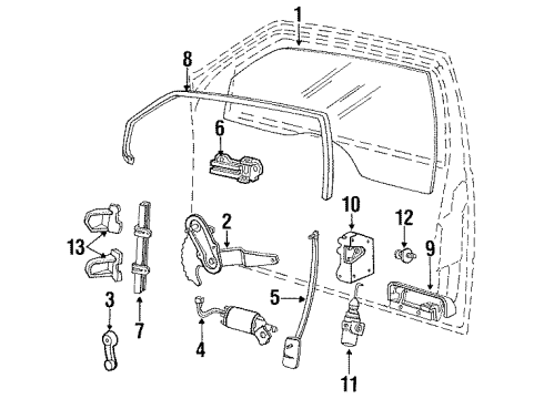 1990 Ford Tempo Door - Glass & Hardware Diagram