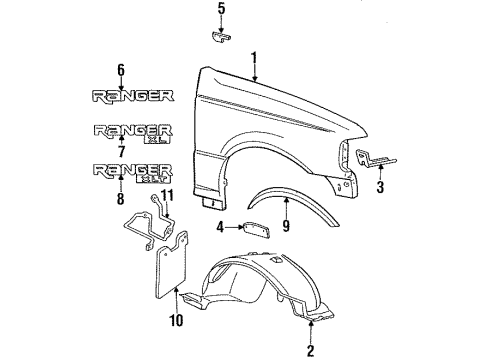 1994 Ford Ranger Fender & Components, Exterior Trim Diagram