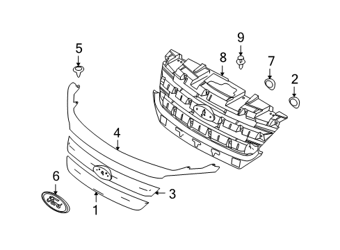 2011 Ford Fusion Grille & Components Diagram