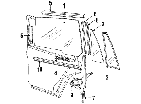 1986 Mercury Marquis Rear Door - Glass & Hardware Diagram