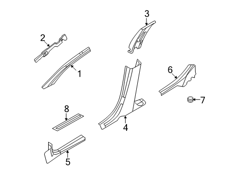 2008 Mercury Milan Interior Trim - Pillars, Rocker & Floor Diagram