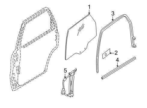 2005 Ford Escape Rear Door - Glass & Hardware Diagram