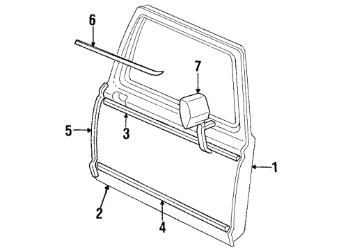 1990 Ford F-150 Front Door & Components, Outside Mirrors, Exterior Trim Diagram