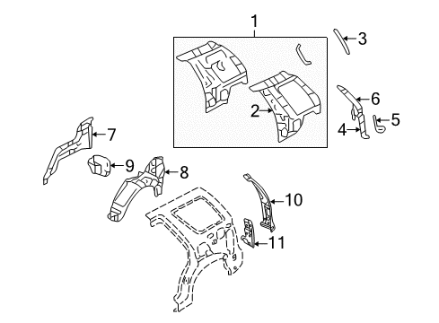 2004 Lincoln Aviator Corner Panel, Inner Driver Side Diagram for 1L2Z-7841039-AB