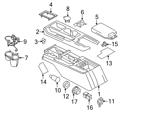 2005 Ford Mustang Console Assembly, Black/Camel, Center Diagram for 5R3Z-63045A36-AAC