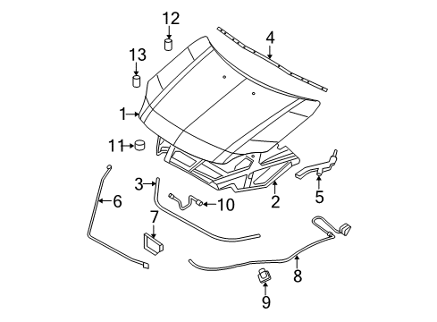 2007 Ford Fusion Hood & Components Diagram