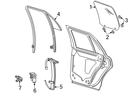 2006 Ford Crown Victoria Rear Door - Glass & Hardware Diagram