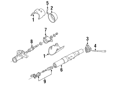 1989 Ford Bronco II Steering Column Housing & Components, Shaft & Internal Components, Shroud, Switches & Levers Diagram