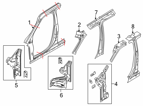 2018 Ford Police Interceptor Utility Center Pillar, Door Opening Frame, Hinge Pillar Diagram