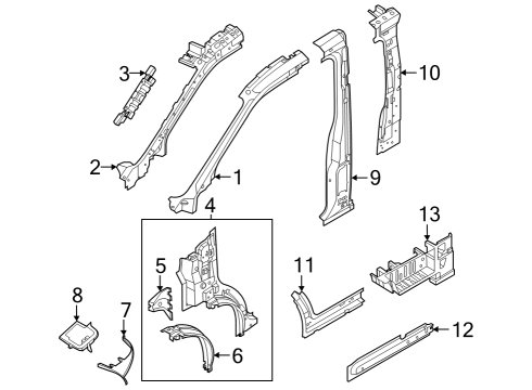 2023 Ford E-Transit Inner Windshield Pillar, Upper Driver Side Diagram for LK4Z-6102525-A