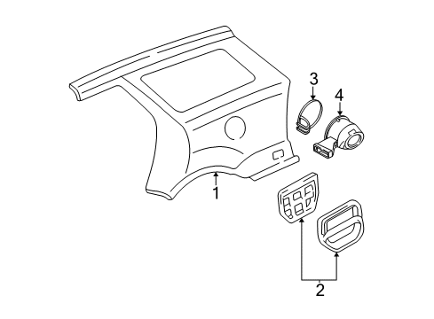 2003 Ford Focus Quarter Panel & Components, Exterior Trim Diagram