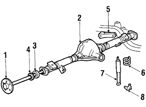 1986 Mercury Cougar Rear Suspension Components, Lower Control Arm, Upper Control Arm, Stabilizer Bar Diagram