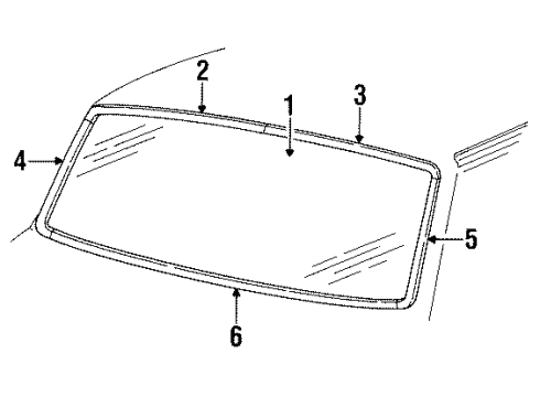1990 Ford F-150 Windshield Glass, Reveal Moldings Diagram
