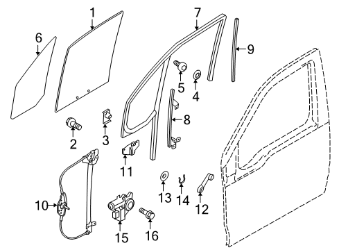 2012 Ford Transit Connect Front Door - Glass & Hardware Diagram