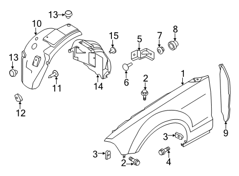 2011 Ford Mustang Rear Fender Liner, Front Driver Side Diagram for AR3Z-16103-B