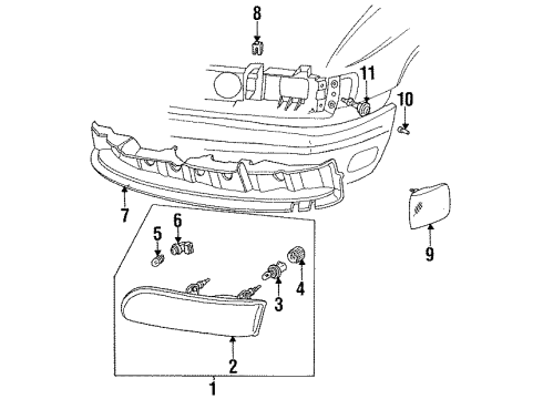 1992 Ford Taurus Headlamp Components, Side Marker Lamps Diagram