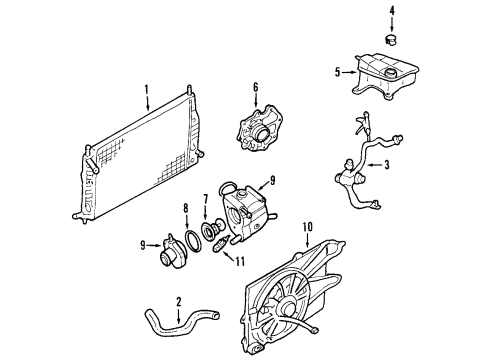 2000 Mercury Cougar Cooling System, Radiator, Water Pump, Cooling Fan Diagram
