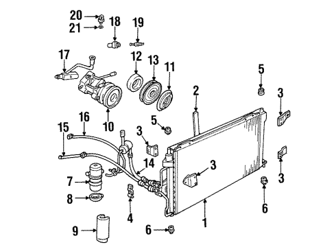 1998 Ford Crown Victoria A/C Condenser, Compressor & Lines Diagram