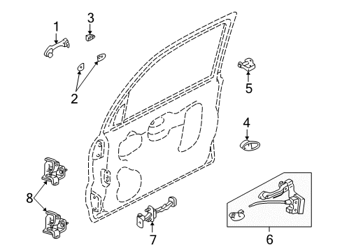2006 Mercury Mariner Front Door - Lock & Hardware Diagram