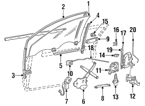 1990 Ford Thunderbird Door Glass & Hardware, Lock & Hardware Diagram