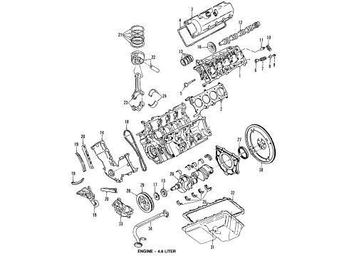 1997 Lincoln Town Car Engine Parts, Mounts, Cylinder Head & Valves, Camshaft & Timing, Oil Pan, Oil Pump, Crankshaft & Bearings, Pistons, Rings & Bearings Diagram