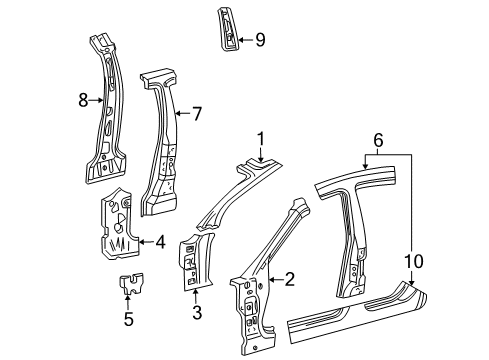 2003 Lincoln LS Inner Pillar, Driver Side Diagram for 3W4Z-5424301-AA