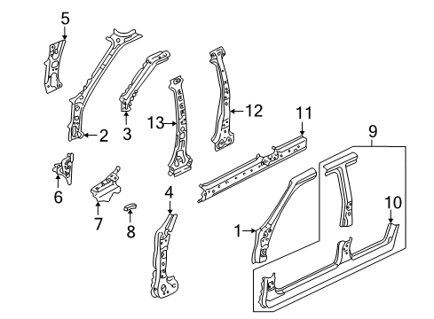 2005 Mercury Mariner Panel Reinforcement, Passenger Side Diagram for YL8Z-78021A12-AA