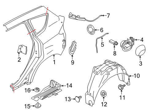 2017 Ford C-Max Quarter Panel & Components Diagram