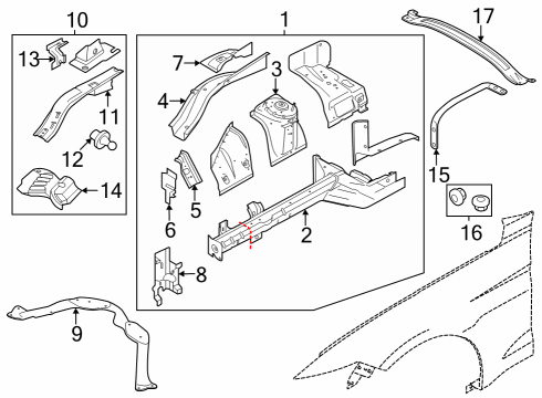2024 Ford Mustang Cross Bar, Passenger Side Diagram for FR3Z-16K038-A