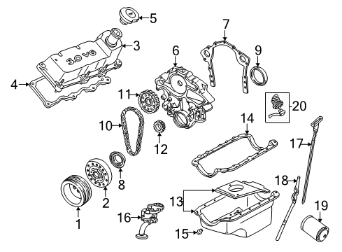 2003 Ford Taurus Engine Parts, Mounts, Cylinder Head & Valves, Camshaft & Timing, Oil Pan, Oil Pump, Crankshaft & Bearings, Pistons, Rings & Bearings Diagram
