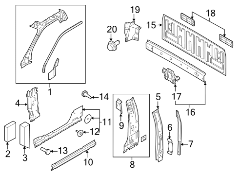 2023 Ford F-250 Super Duty Back Panel, Hinge Pillar Diagram