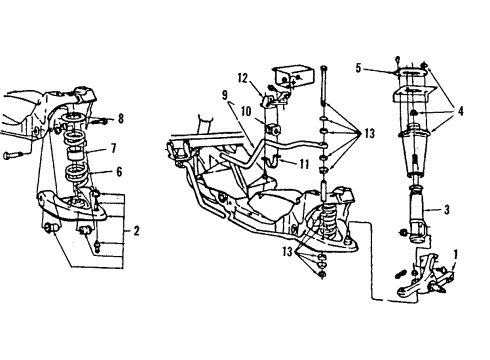 1986 Ford Thunderbird Front Suspension Components, Lower Control Arm, Stabilizer Bar Diagram
