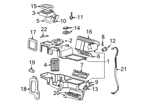 2005 Ford Ranger A/C Evaporator & Heater Components Diagram