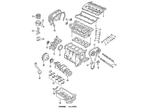 1992 Mercury Capri Engine Parts, Mounts, Cylinder Head & Valves, Camshaft & Timing, Oil Pan, Oil Pump, Crankshaft & Bearings, Pistons, Rings & Bearings Diagram