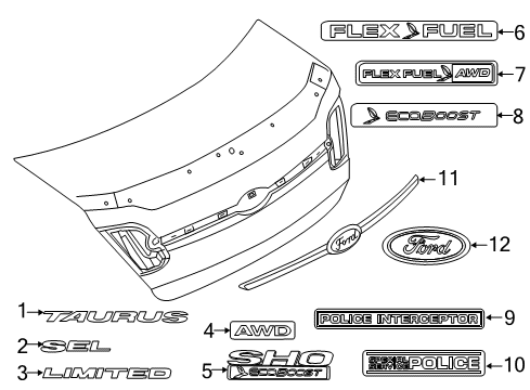 2015 Ford Police Interceptor Sedan Exterior Trim - Trunk Lid Diagram