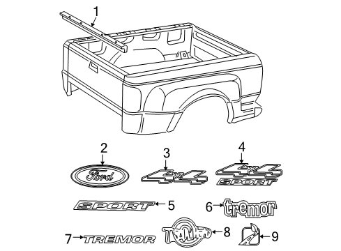 2000 Ford Ranger Decal, Silver, Rear Diagram for YL5Z-9942528-AAB