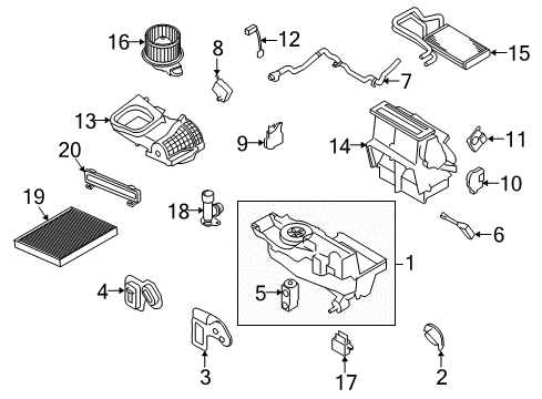 2012 Lincoln MKT A/C Evaporator & Heater Components Diagram