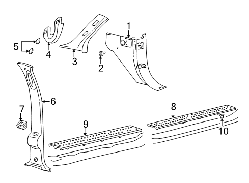 2004 Ford Excursion Interior Trim - Pillars, Rocker & Floor Diagram