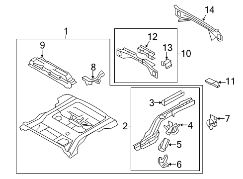 2012 Ford Escape Rear Body - Floor & Rails Diagram