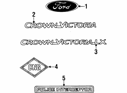 2001 Ford Crown Victoria Exterior Trim - Trunk Lid Diagram