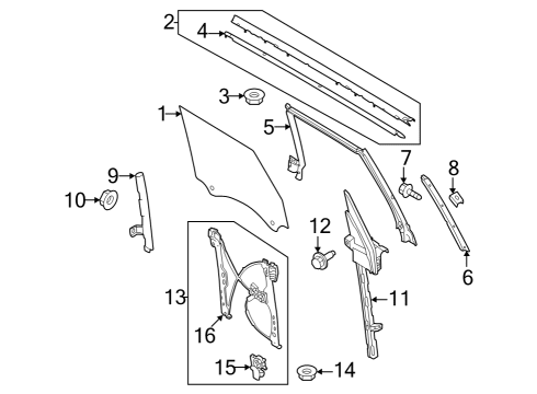 2021 Ford Bronco Front Door Glass & Hardware Diagram