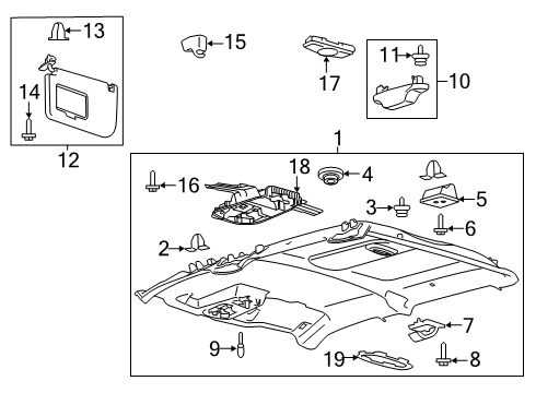 2019 Ford F-350 Super Duty Sunvisor, Gray, Driver Side Diagram for HC3Z-2504105-NC