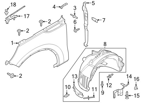 2021 Lincoln Aviator Fender, Front Driver Side Diagram for LC5Z-16006-A