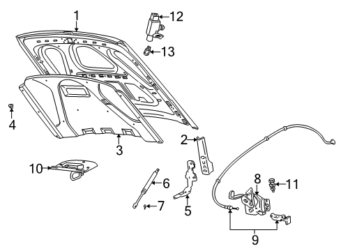 2006 Ford Crown Victoria Hood & Components Diagram
