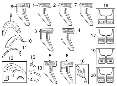 2022 Ford F-150 Exterior Trim - Fender Diagram