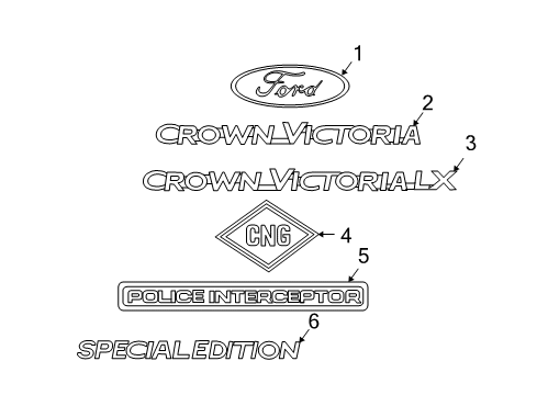 2006 Ford Crown Victoria Exterior Trim - Trunk Lid Diagram