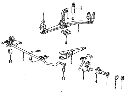 1993 Ford F-350 Front Suspension Components, Stabilizer Bar & Components Diagram