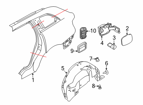 2012 Lincoln MKT Quarter Panel & Components Diagram