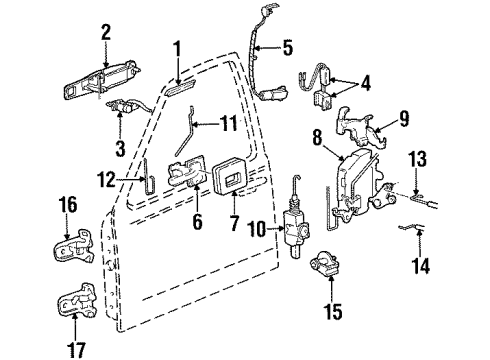 1998 Lincoln Town Car Front Door - Lock & Hardware Diagram